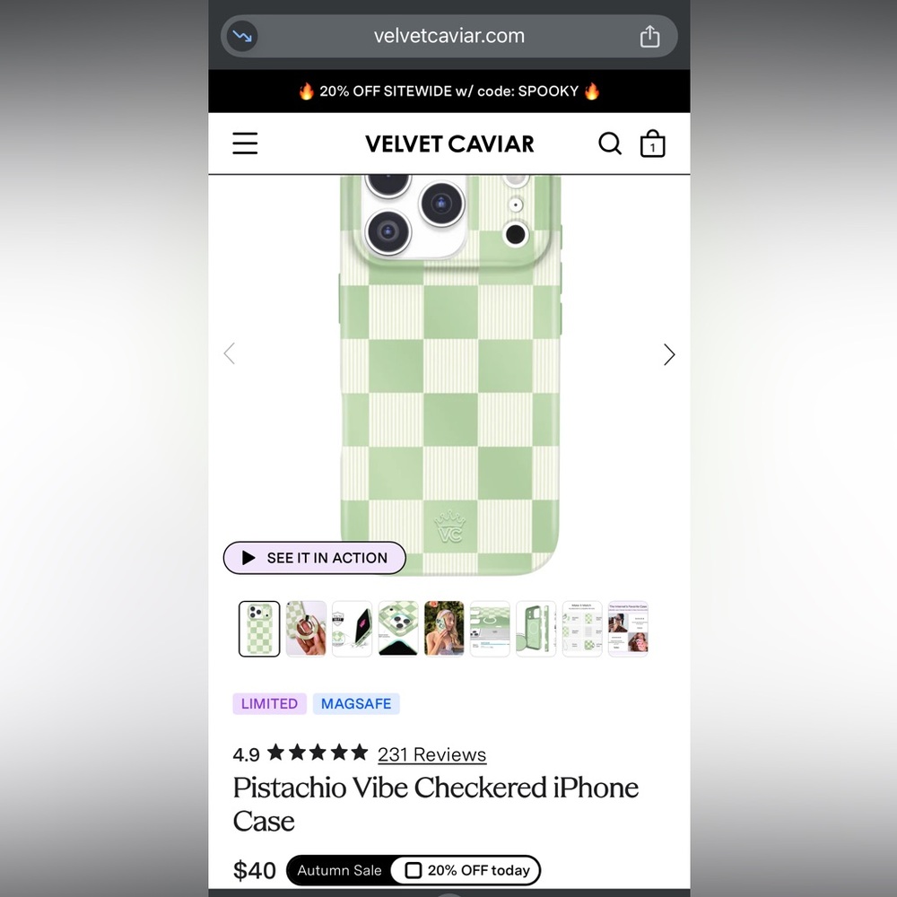Velvet Caviar Pistachio Checkered iPhone Case 16 pro